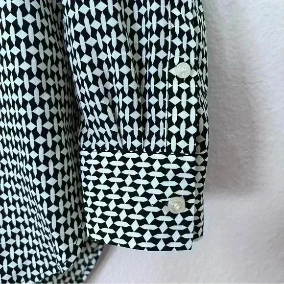 TALBOTS Women Slippery Polyester Blouse Long Sleeve Black White Geometric Print - Picture 6 of 11